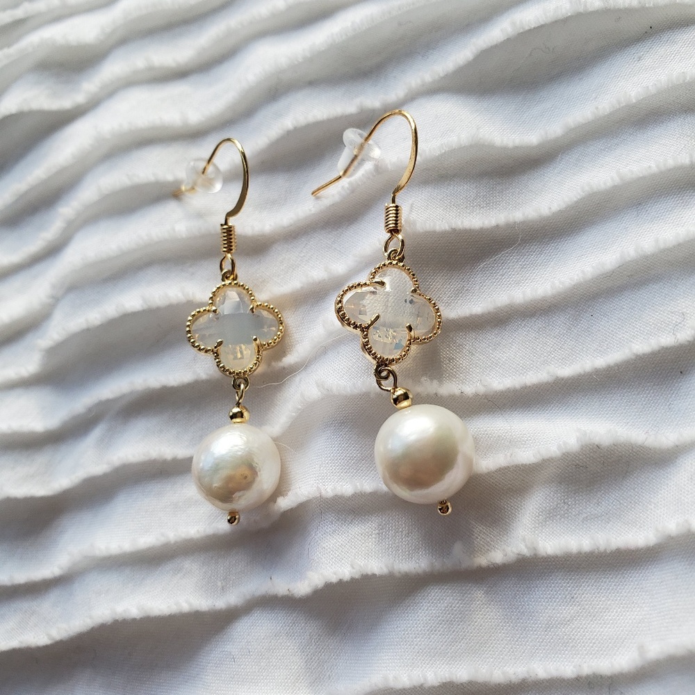 Sterling silver, crystal and pearl dangle earrings
